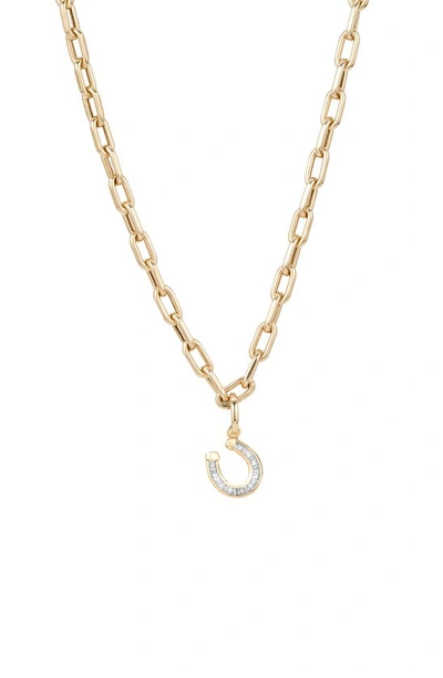 Shop Adina Reyter 14k Gold Baguette Diamond Horseshoe Hinged Pendant Necklace In Yellow Gold