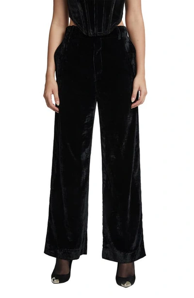 Shop Bardot Soel Wide Leg Stretch Velvet Pants In Black