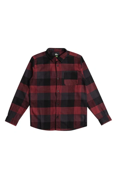 Shop Quiksilver Kids' Motherfly Plaid Organic Cotton Flannel Button-up Shirt In Black