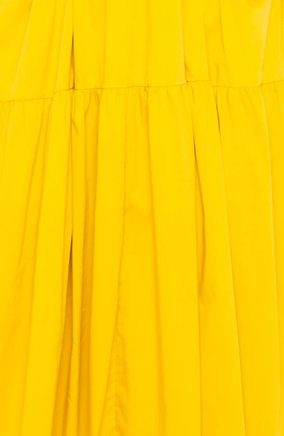 Buxom Couture Long Sleeve Tiered Cotton Blend Shirtdress In Mustard