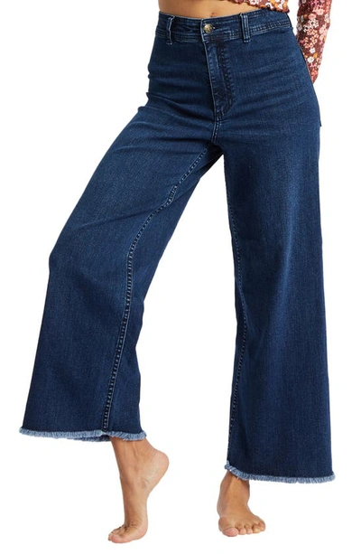 Shop Billabong Free Fall Fray Hem Stretch Wide Leg Jeans In Night Sky