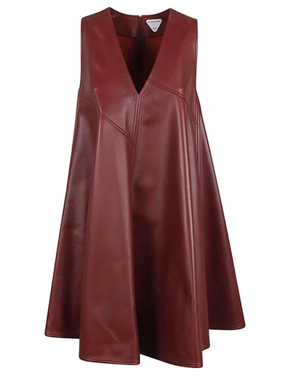 Shop Bottega Veneta Leather Mini Dress In Red