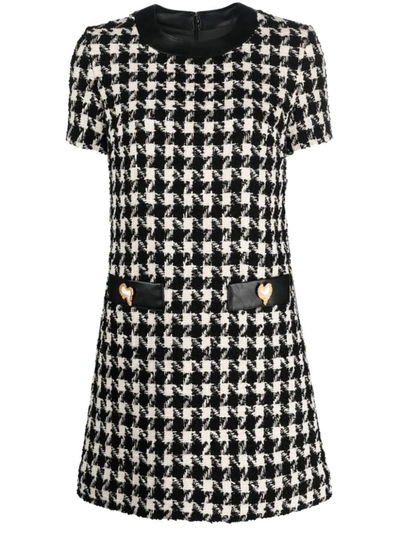 Shop Moschino Short Dress With Houndstooth Pattern In Black
