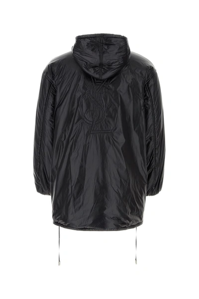 Saint Laurent Cassandre Oversized Hooded Coat In Noir