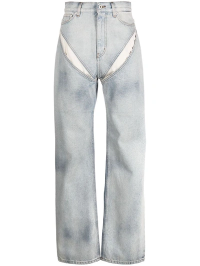 Shop Y/project Wide Leg Jeans With Cut-out Detail In Blue