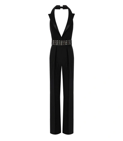 Shop Elisabetta Franchi Black Jumpsuit With Pearls