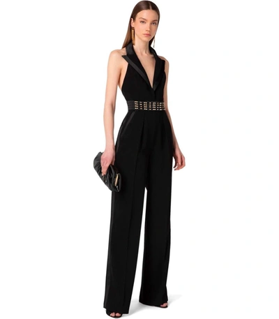 Shop Elisabetta Franchi Black Jumpsuit With Pearls