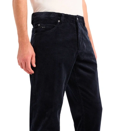 Shop Emporio Armani J69 Navy Blue Ribbed Trousers