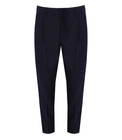 Shop Emporio Armani Navy Blue Viscose Blend Trousers