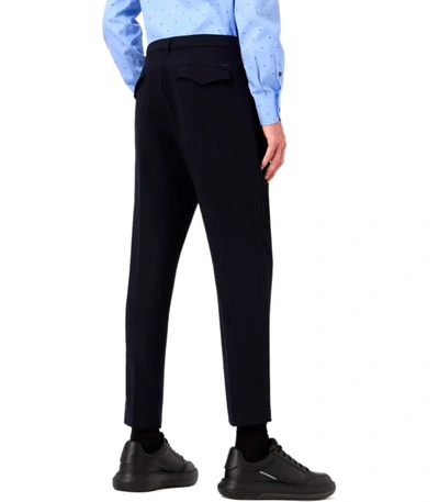 Shop Emporio Armani Navy Blue Viscose Blend Trousers