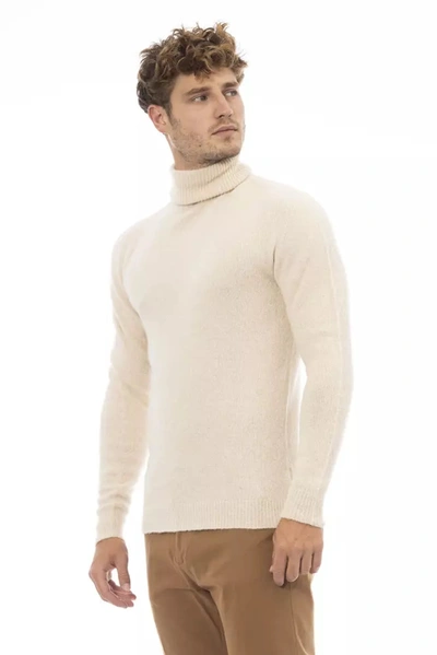 Shop Alpha Studio Beige Turtleneck Sweater With Fine Rib Men's Detail