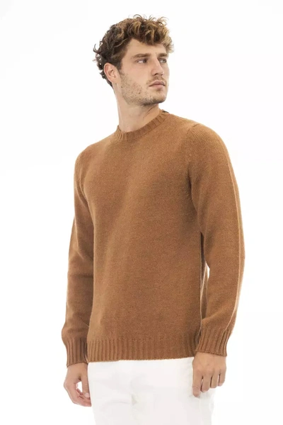 Shop Alpha Studio Beige Alpaca Blend Crewneck Sweater For Men's Men