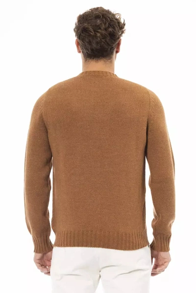 Shop Alpha Studio Beige Alpaca Blend Crewneck Sweater For Men's Men