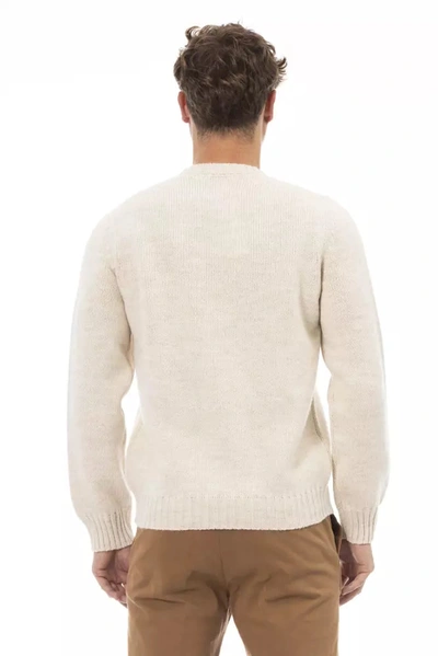 Shop Alpha Studio Elegant Crewneck Alpaca Blend Men's Sweater In Beige