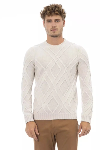 Shop Alpha Studio Beige Merino Wool Crewneck Classic Men's Sweater