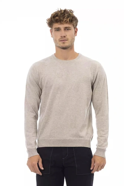 Shop Alpha Studio Beige Crewneck Comfort Blend Men's Sweater