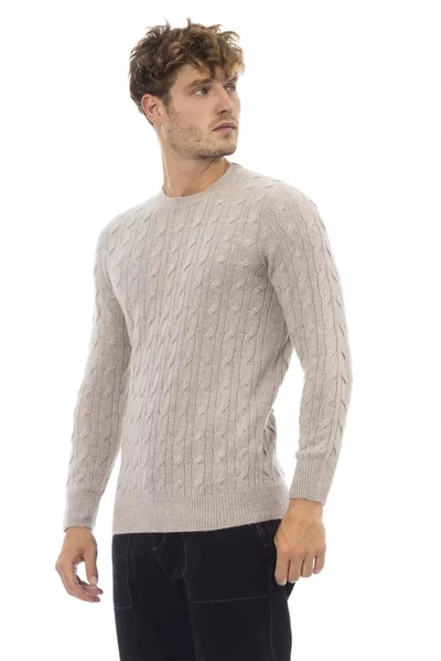 Shop Alpha Studio Classic Beige Crewneck Luxury Men's Sweater
