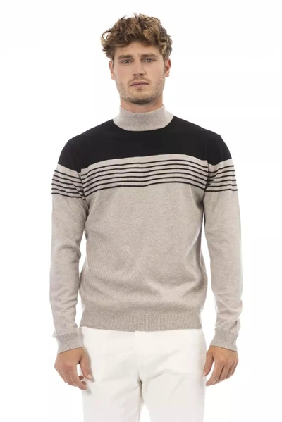 Shop Alpha Studio Beige Mock Neck Luxury Men's Sweater