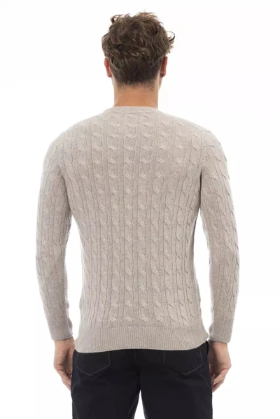 Shop Alpha Studio Classic Beige Crewneck Luxury Men's Sweater