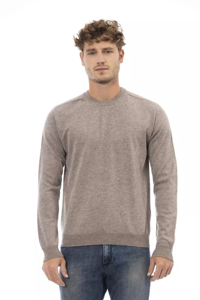 Shop Alpha Studio Beige Crewneck Sweater In Luxe Wool-cashmere Men's Blend