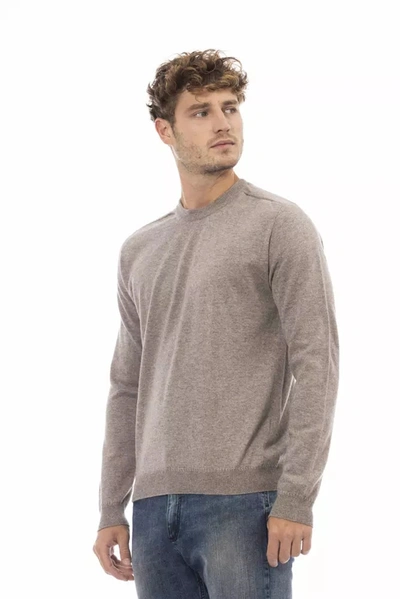 Shop Alpha Studio Beige Crewneck Sweater In Luxe Wool-cashmere Men's Blend