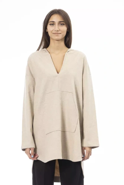 Shop Alpha Studio Elegant Beige Hooded Long Women's Sweater