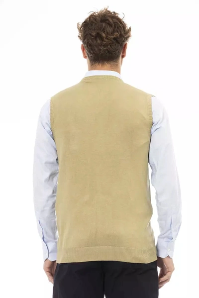 Shop Alpha Studio Elegant V-neckline Knit Vest In Men's Beige