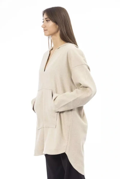 Shop Alpha Studio Elegant Beige Hooded Long Women's Sweater