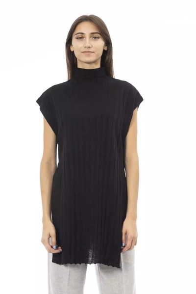 Shop Alpha Studio Elegant Turtleneck Sweater With Side Women's Slits In Black