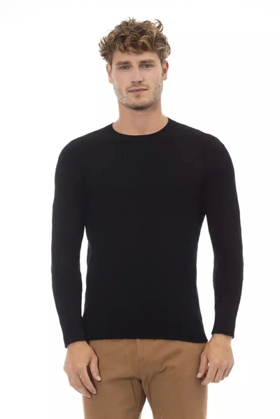 Shop Alpha Studio Elegant Crewneck Sweater In Sumptuous Men's Blend In Black