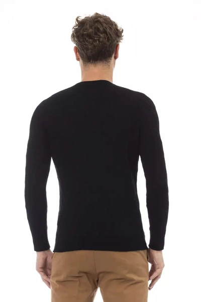 Shop Alpha Studio Elegant Crewneck Sweater In Sumptuous Men's Blend In Black