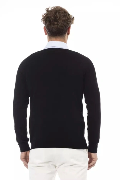 Shop Alpha Studio Elegant V-neck Sweater In Sleek Men's Black