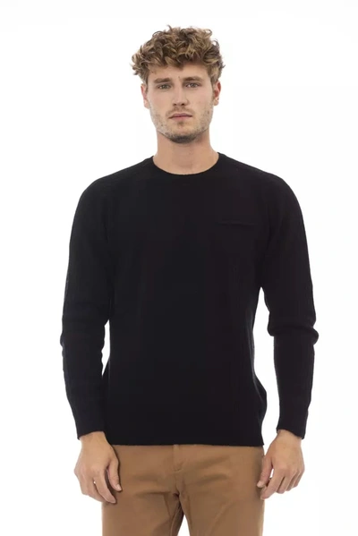 Shop Alpha Studio Elegant Crewneck Pocket Sweater In Men's Black