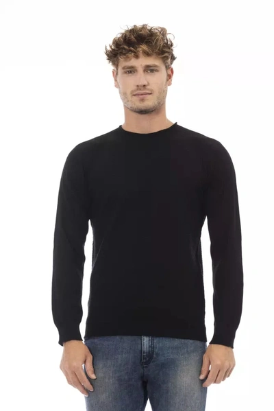 Shop Alpha Studio Sleek Crewneck Sweater In Luxe Fabric Men's Blend In Black