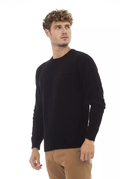 Shop Alpha Studio Elegant Crewneck Pocket Sweater In Men's Black