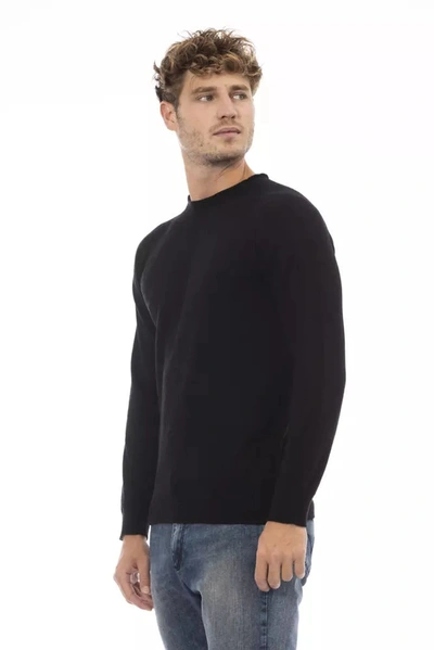 Shop Alpha Studio Sleek Crewneck Sweater In Luxe Fabric Men's Blend In Black