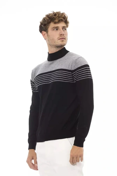 Shop Alpha Studio Elegant Black Mock Neck Men's Sweater