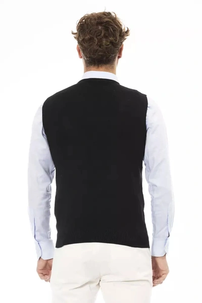 Shop Alpha Studio Elegant V-neck Vest In Fine Rib Men's Knit In Black