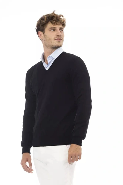 Shop Alpha Studio Elegant V-neck Wool Blend Men's Sweater In Black