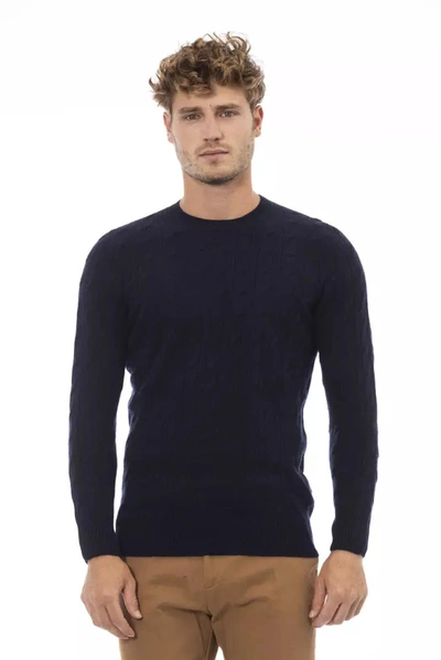 Shop Alpha Studio Elegant Blue Crewneck Men's Sweater