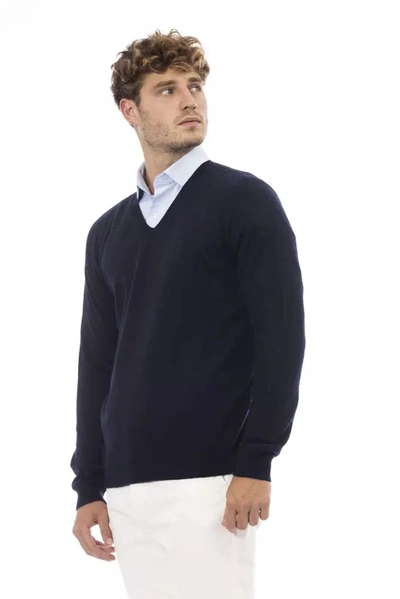 Shop Alpha Studio Blue Viscose Men's Sweater
