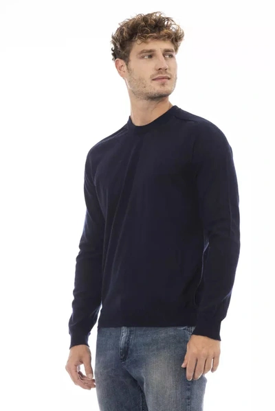 Shop Alpha Studio Elegant Blue Crewneck Sweater For Men's Men
