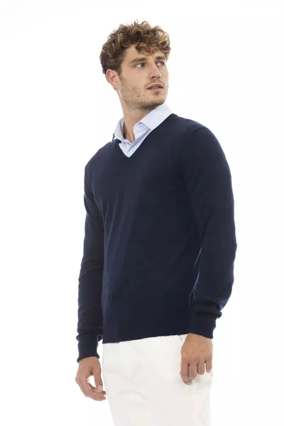 Shop Alpha Studio Elegant V-neck Sweater In Sumptuous Men's Blue