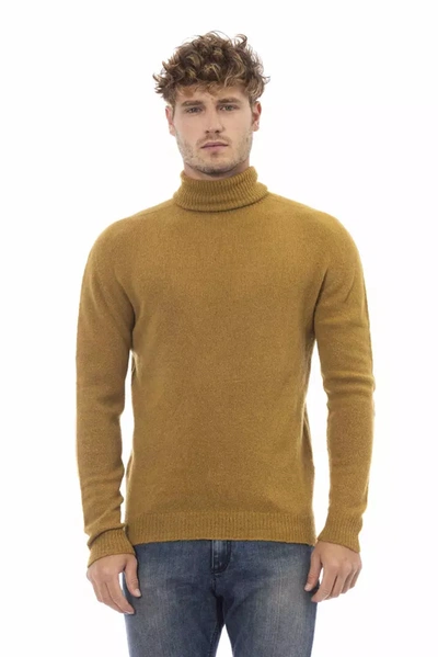 Shop Alpha Studio Elegant Turtleneck Ribbed Sweater In Men's Brown