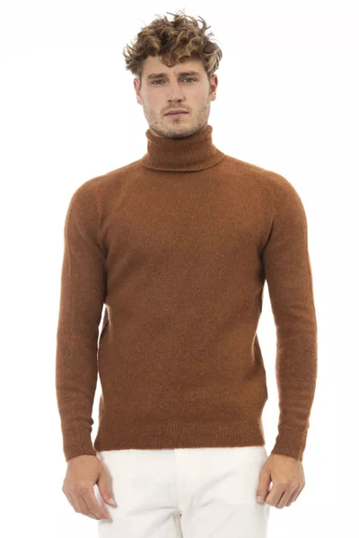 Shop Alpha Studio Elegant Turtleneck Alpaca Blend Men's Sweater In Brown
