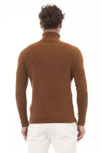Shop Alpha Studio Elegant Turtleneck Alpaca Blend Men's Sweater In Brown