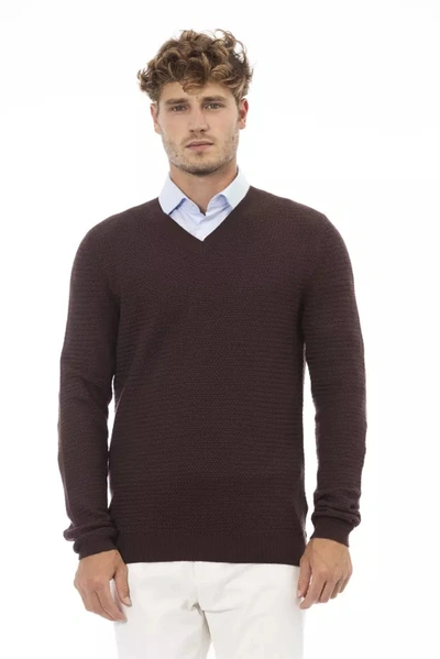 Shop Alpha Studio Classic V-neck Merino Wool Sweater - Sumptuous Men's Brown