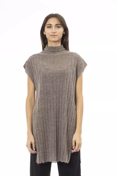 Shop Alpha Studio Chic Alpaca Blend Turtleneck Sweater With Side Women's Slits In Brown