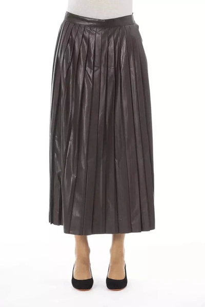 Shop Alpha Studio Pleated Finesse Faux Leather Women's Skirt In Brown