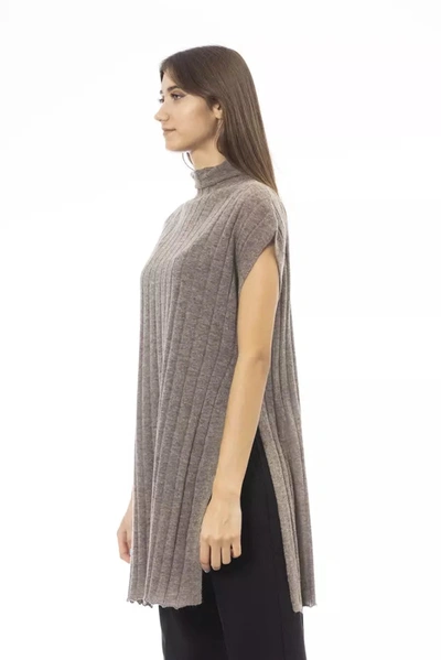Shop Alpha Studio Chic Alpaca Blend Turtleneck Sweater With Side Women's Slits In Brown